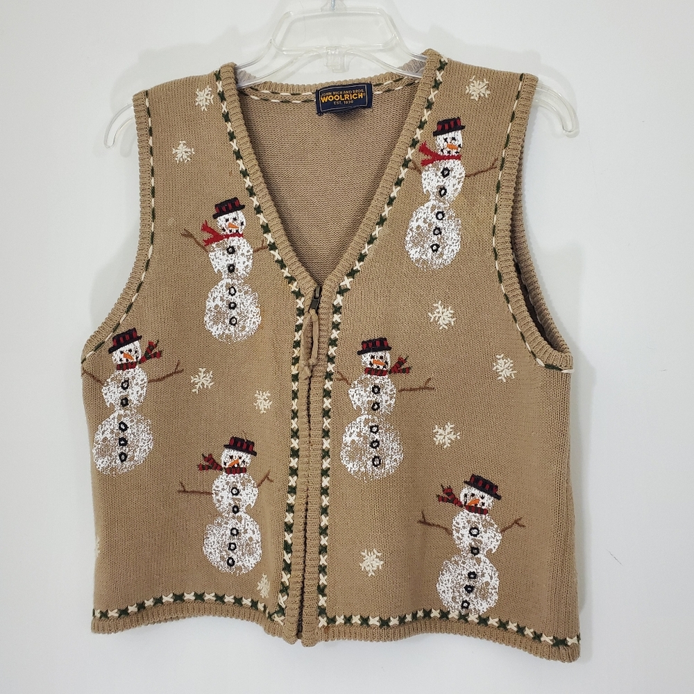 Womens Khaki Snowman Zipfront Vest, Size Small